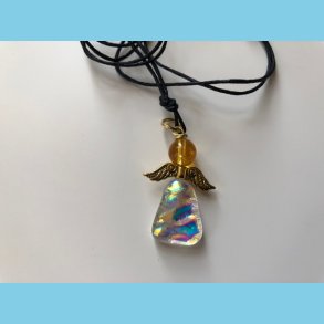 Engel Vedhng i glas med citrin perle i ldersnor